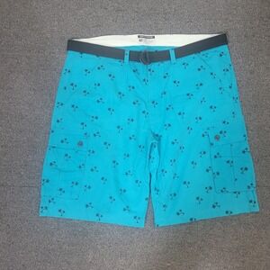 ZIPCODE Size 42 Cargo Shorts Mens Turquoise Palm Tree Print Belted Cotton